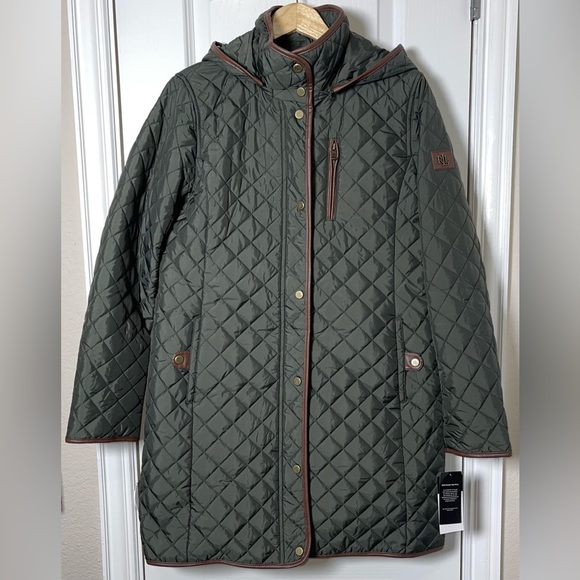 NWT Lauren Ralph Lauren Hooded Quilted Coat Green Size M - Picture 6 of 14